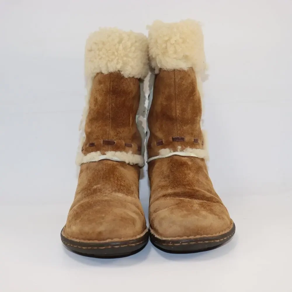 UGG‎ Australia Chestnut Shearling Mid-Calf Boots Suede Lace Trim Women’s 6